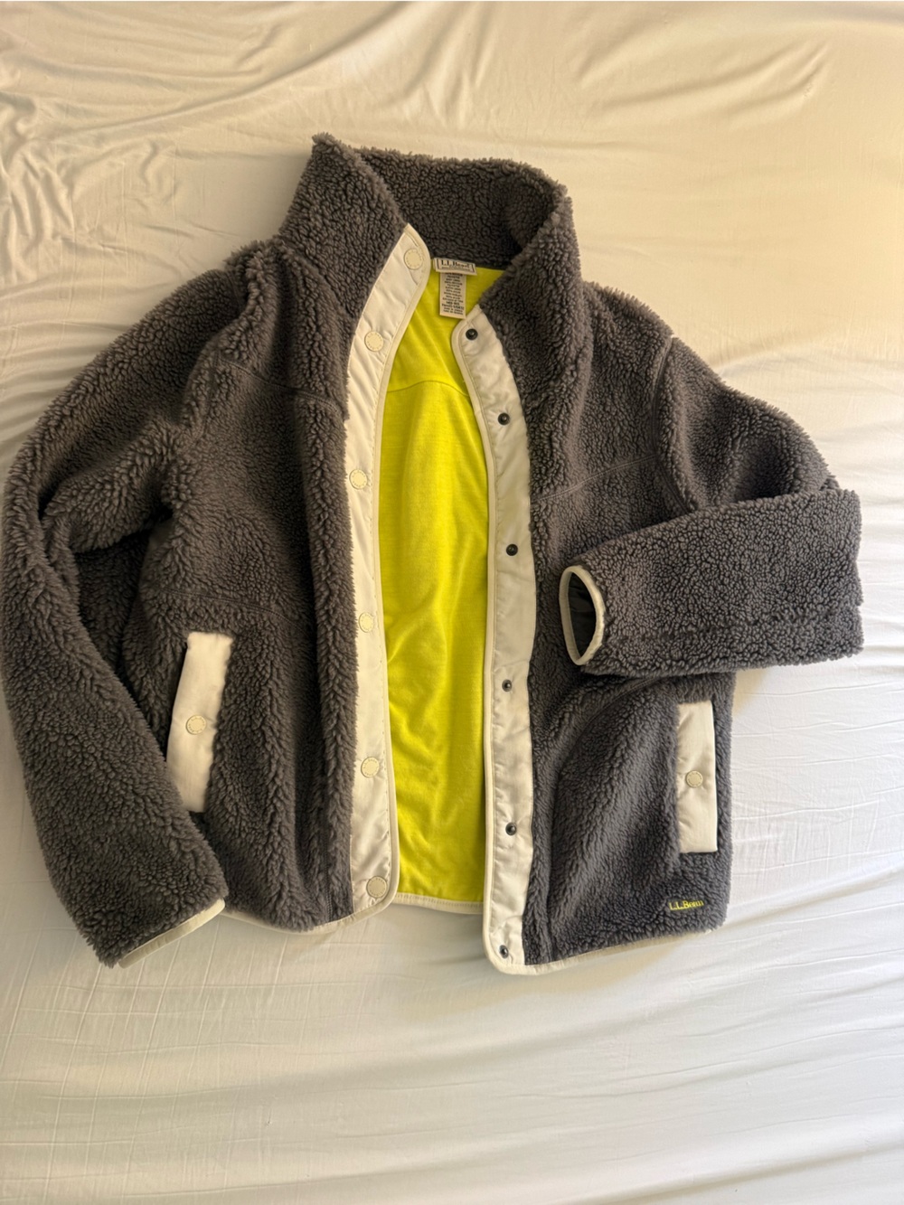 L.L.Bean's Sherpa Fleece Jacket Gray & Yellow- Medium